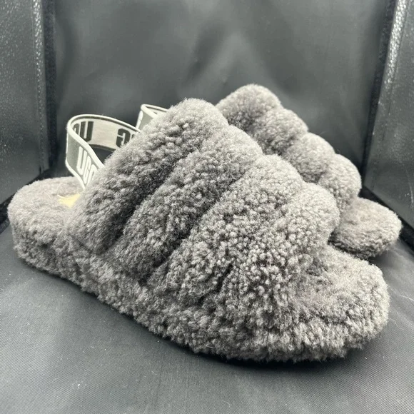 UGG Charcoal Fluffy Slides - Picture 1 of 11